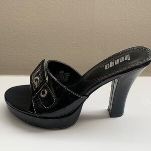 BONGO Black Patent Slide Mules with Buckle